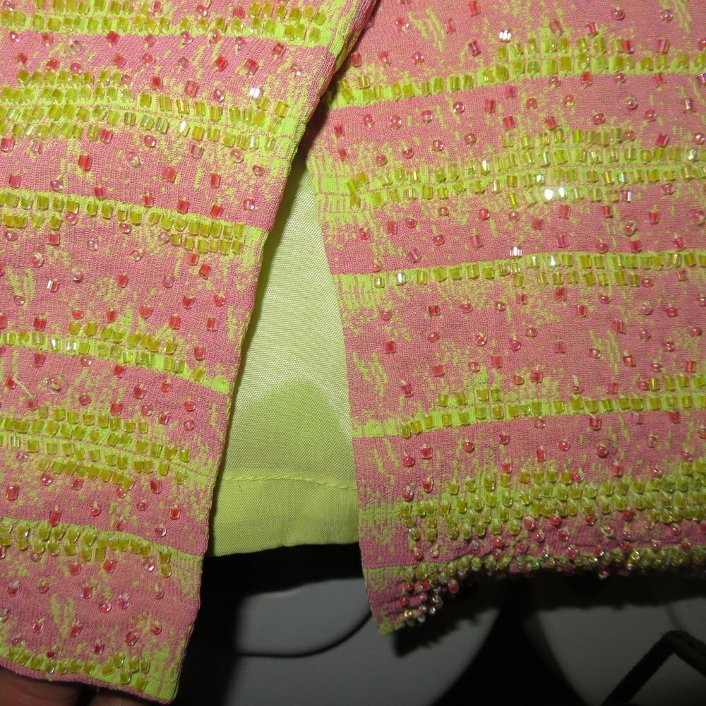 Carmen Marc Valvo SET! Neon Green Pink Beaded Embellished Skirt & sleeveless top - Picture 13 of 13